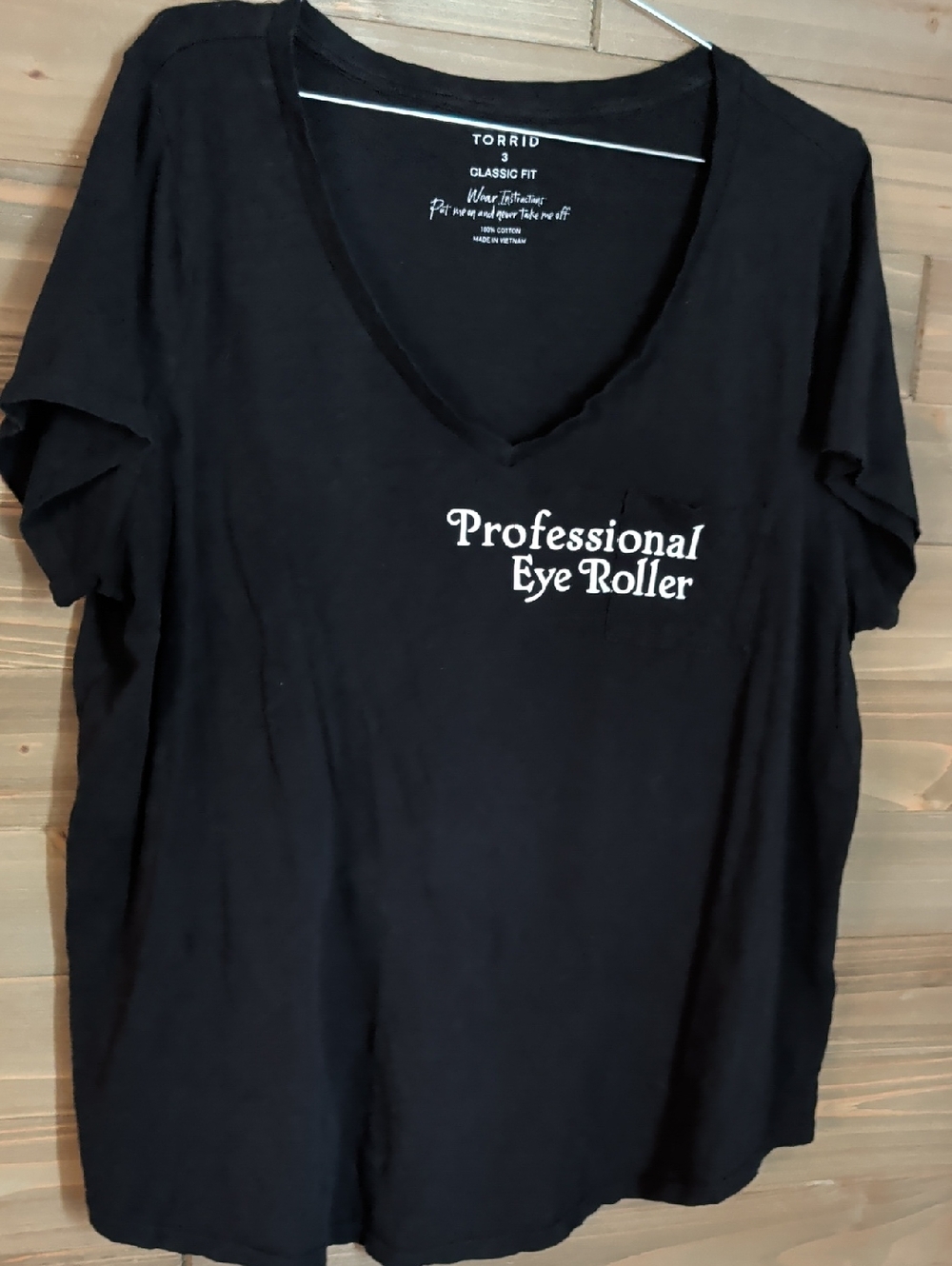 Torrid Black V-Neck Tee with White "Professional Eye Roller" Print Size 3